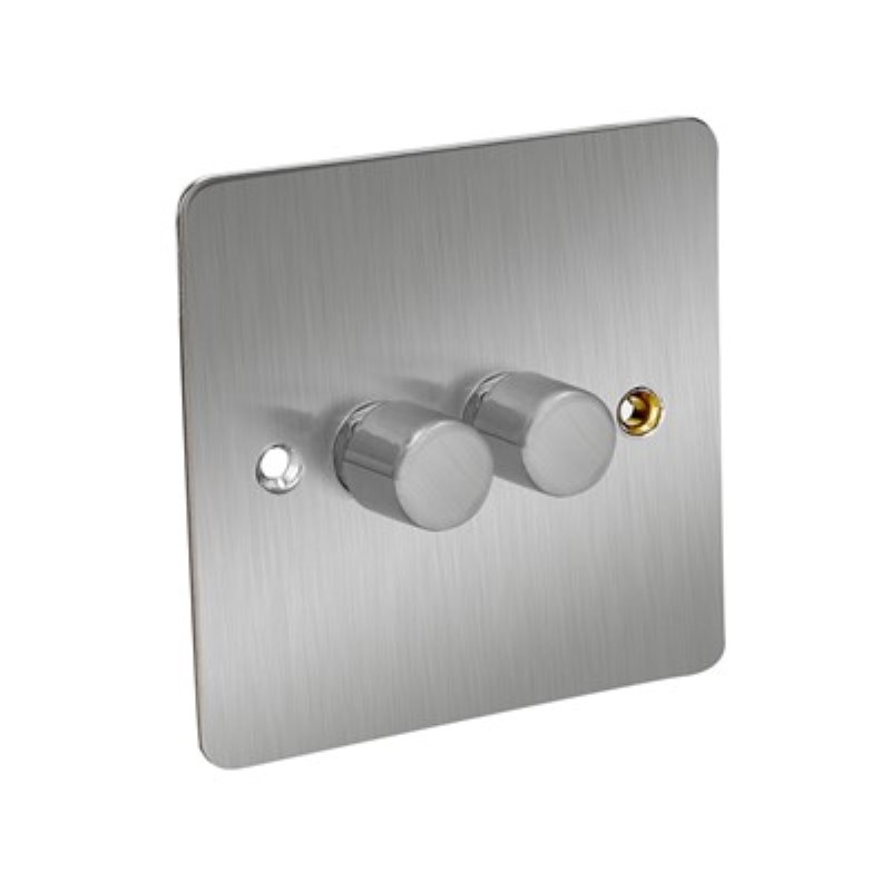 Flat Plate 250W 2 Gang 2 Way Dimmer Switch *Satin Chrome **